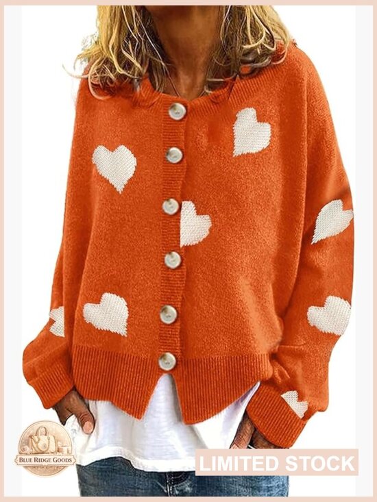 Sweaters - Ribbed Knit Cardigan Button Down Loose Fit Cropped Jacquard Sweater Coat